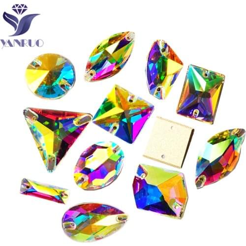 YANRUO Mixed Shape SW Rivoli Drop Rhinestones Sew On Strass Glass Crystal Flat Back Rhinestone For Wedding Dresses Clothing