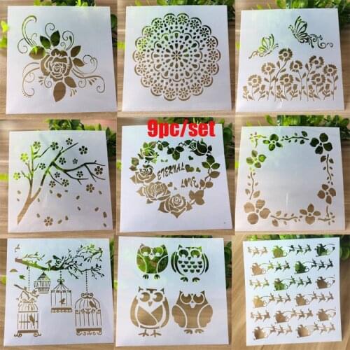 9pc Stencil Rose Heart Openwork Painting Template Embossing Craft Decorative For Scrapbooking Office School Supplies Reusable