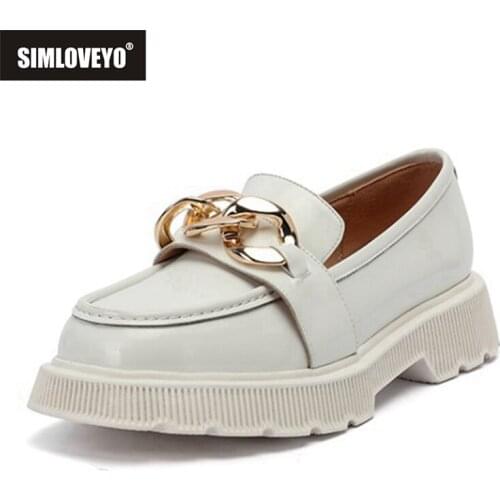 Size 34-42 Women Pumps Real Leather Fashion Spring High Platform Thick Heel Shoes Retro Office Lady Footwear Chains 3cm S2186