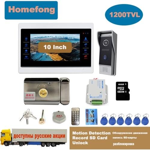Homefong 10 Inch Video Intercom Kit with Electric Lock Unlock Video Door Phone Doorbell With Camera Motion Detection Record
