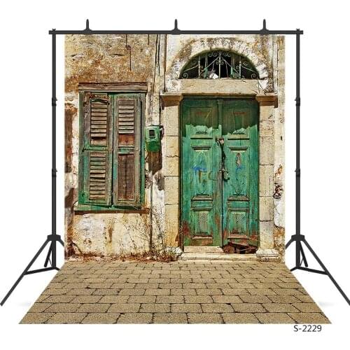 Vinyl Cloth Wedding Children Baby Photography Background for Photo Studio Old House Green Door Window Photo Backdrops