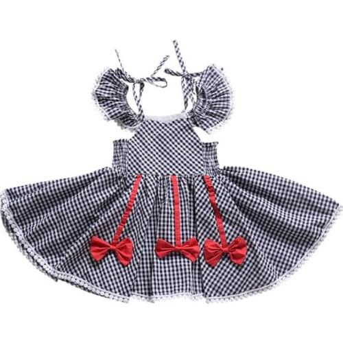 Explosive European And American Lace Plaid Clothes Trendy Fan Bow Princess Irregular Summer Sleeveless Outer Wear Party Dress