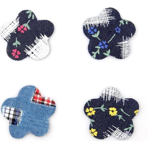 6PCS 8Style Heart Jeans Patch Oval Iron On Patches Repair Heart Flower Denim Patches For Clothes Stickers Clothing Accessories
