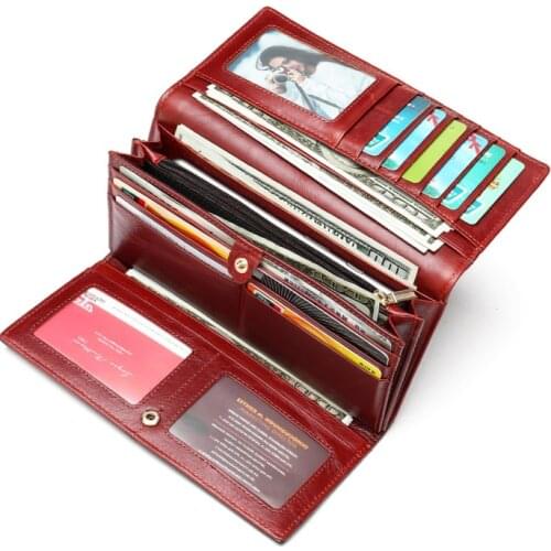 Women Zipper Vintage Genuine Leather Wallet Long Brand Design Luxury Female Anti Theft RFID Purse Wallet Woman