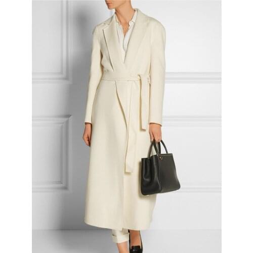 NEW Wool Winter Coat Women 2020 Fashion Elegant Office Lady Adjustwaist White Woolen Overcoat Slim X-long Outerwear Coats