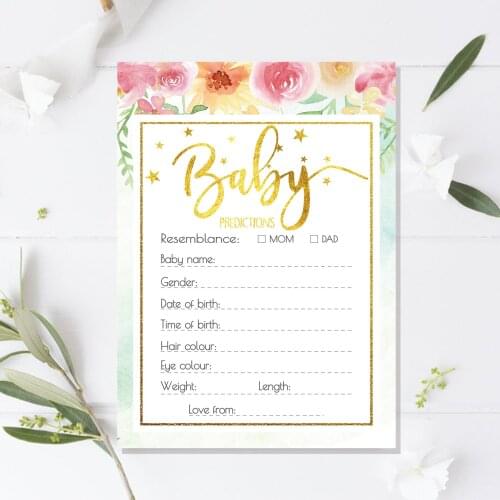 Gold Baby Flower Baby Shower Gender Prediction Game Cards Gender Reveal Party Decoration Card