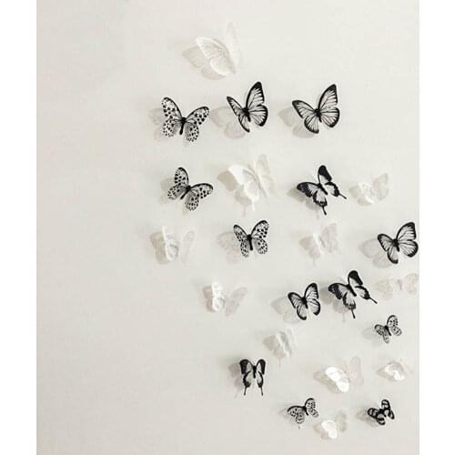 18Pcs 3D Black And White Butterfly Sticker Art Wall Decal Home Decoration Room Decor SCVD889