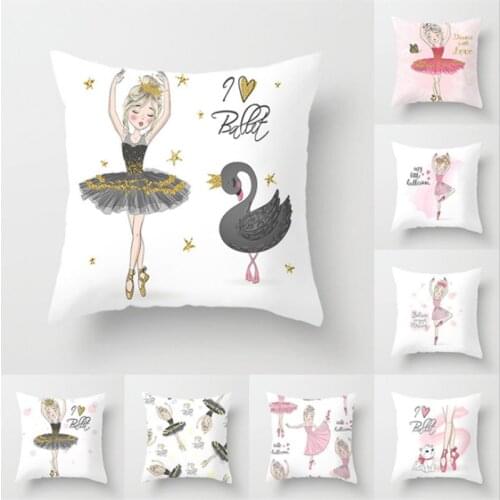 45*45CM Ballet Dancing Girl Cushion Cover Childrens Room Decoration Throw Pillowcases Sofa Bed Car Office Decor Pillows Covers