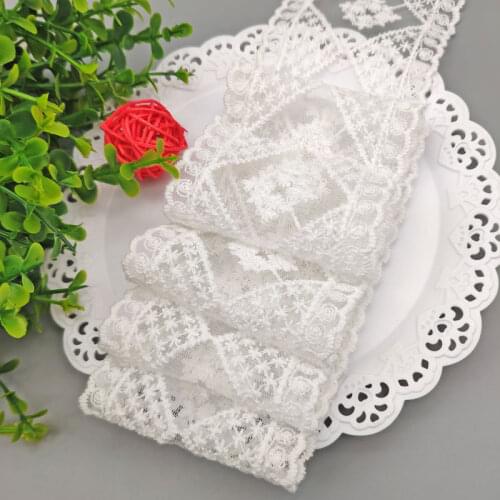 7cm Hollow Out Geometric Floral Embroidered White Lace Ribbon DIY Apparel Sewing Fabric Home Curtain Decoration Cotton Lace Tape