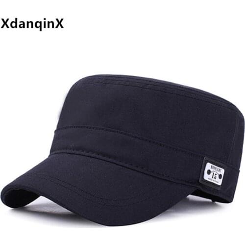 XdanqinX Snapback Cap Mens Flat Cap Cotton Navy Hat Military Hats Male Bone Adjustable Size Simple Casual Sports Cap Dads Hat