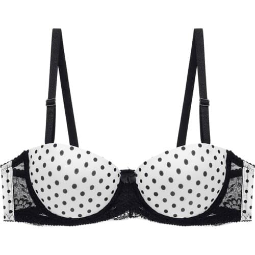 Women Girl Classic Polka Dot Black White Bra Top Underwire Lace Floral Padded Bras