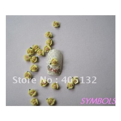 Cf-3-7 3D 200pcs/bag Handmade Ceramic Yellow 3-petal Flower Nail Art Decoration Nail art Flower Deco