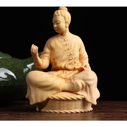 Boxwood 10CM Zen Tao Wood Sculpture Home Tea Ceremony Office Decoration Chinese Decoration Sitting Statue Home Decor