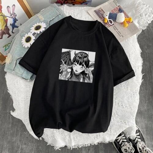 Summer Japan Anime Cartoon Print Loose Harajuku Tops Ulzzang Harajuku Fun Streetwear Fashion Casual Chic O-neck Women T-shirt
