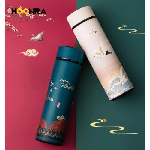 HOONRA Intelligent Thermos Coffee Bottle Chinese Classical Style LED Touch Display Stainless Steel Thermal Cup Tea Water Bottle
