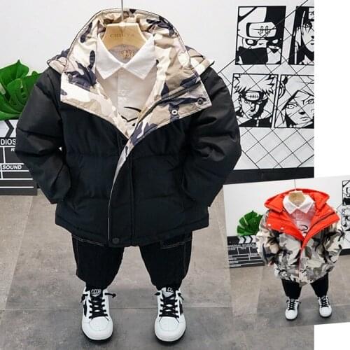 Toddler Boys Clothing Set Winter New Kids Fashion Warm Suits Camouflage Both Sides Jacket Velvet Jeans Thicken Shirt Boy 3 Pcs