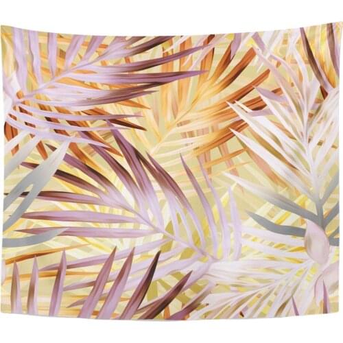 Colorful Abstract Beige Painting Palm Leaves Artistic Brown Exotic Purple Color Tapestry Home Decor Wall Hanging for Living Room