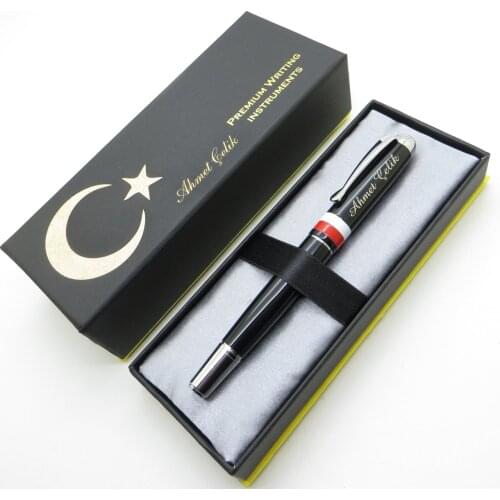 Wings TC Flag Black Chrome Fountain Pen | İsme Special Pen | Gift Pen