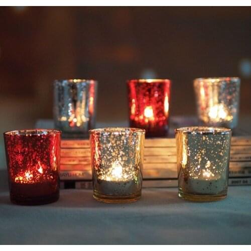 Mercury Glass Candle Cup holder Glittering Tea light Glass Cup Holder Tealight Candlestick Valentines Day Candlelight Dinner