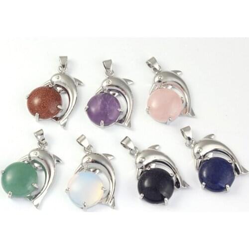 Trendy-beads Popular Silver Plated Multi Style Quartz Stone Inlay Cute Dolphin Pendant Fashion Jewelry
