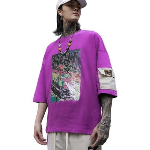 2020 New Fashion Street O-Neck NuBra Pattern Mens Cotton T-Shirts Hip Hop Summer Casual Male Tops Tees Streetwear Purple