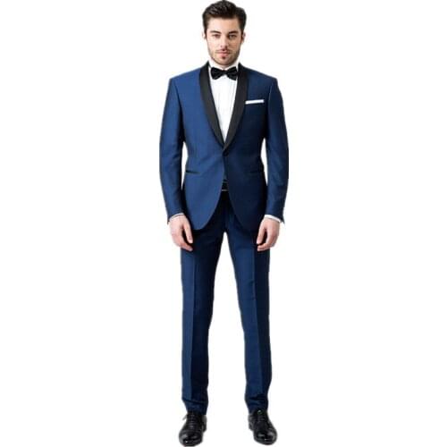 Jacket Pants Men Suits Blue Wedding Suits for Men Black Shawl Lapel Groom Tuxedos Formal Party Best Man Suit 2 Piece Set Custom
