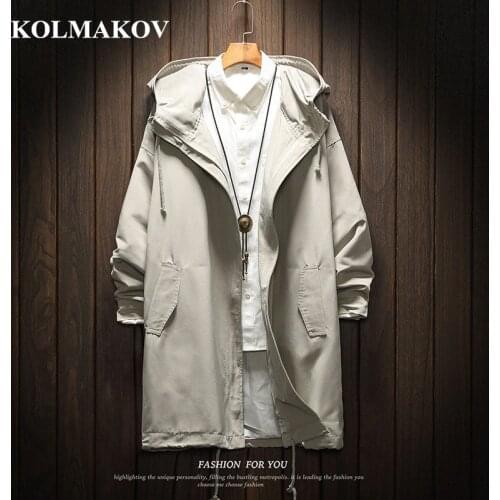 KOLMAKOV Men Long Trench Coat Jacket Polyester Black Trench Coats Mens Spring Jackets and Coats 2020 Jackets for men Big Size