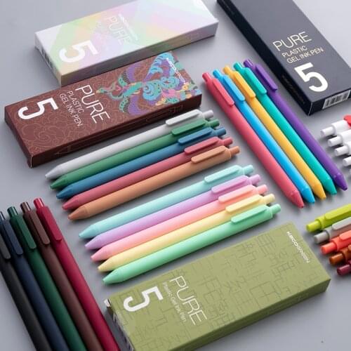 5pcs/pack KACO Pure Plastic Gel Ink Pen Set 0.5mm Vintage Design Macarons Writing Durable Signing Pens Office School Stationery