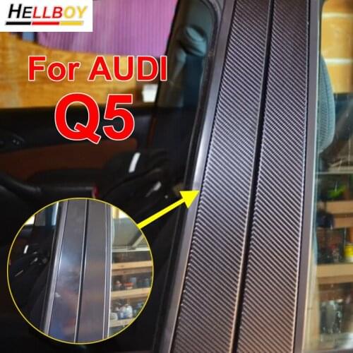 Carbon Fiber Car Door Pillar Cover Trims Wrap Sticker For AUDI Q5 2011-2017 Window B C Pillars Mirror Glossy Black Car Styling