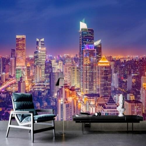Dropship Colomac Wallpaper 3d City Night High-Rise Building Waterproof Wallpaper Living Room Wall Paper Papel Pintado De Pared