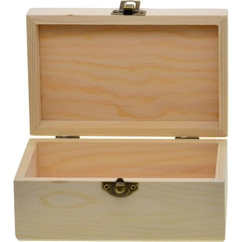 Natural Wood Wooden Box Storage Treasure Pirate Chest, Jewellery, Craft Box, Small, Hinged, 5.91 x 3.85 x 2.7 inches