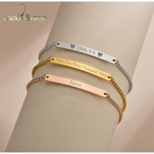 Nextvance Fashion Stainless Steel Adjustable Customized Words Engraving Letter Name Bracelet Gold Couple Personalized Bangles