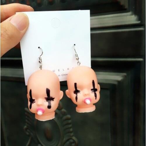 2020 New Face Earrings Creative Hand Made Funny Cute Doll Head Earrings Trendy Exaggerated Hip Hop Earring Fashion Ear