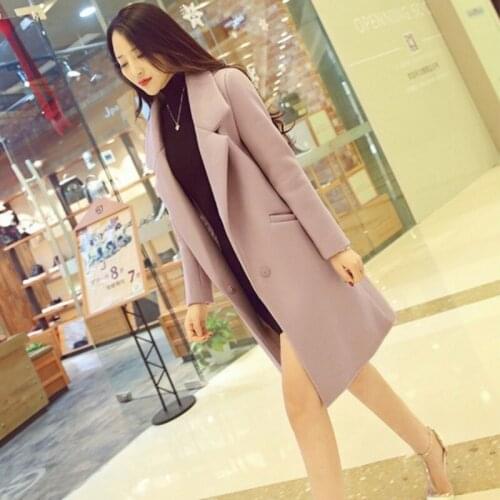 2020 New College Style Wool Coat Women Fashion Office Lady Slim Long Sleeve Outerwear Autumn Winter Elegant Pink Jacket S-2XL