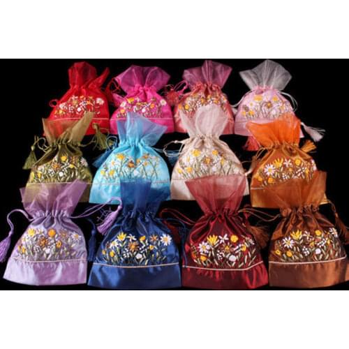 Wholesale 10pcs Mix Colors Chinese Handmade Silk Pretty Bag Jewelry Bags Pouches