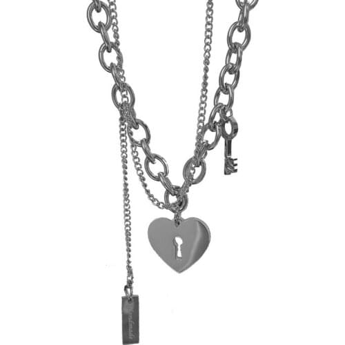 Key Necklaces Woman Jewelry Heart Womans Necklace Chain Pendant Ladies Lovers Silver Color Vintage European Stainless Naszyjnik