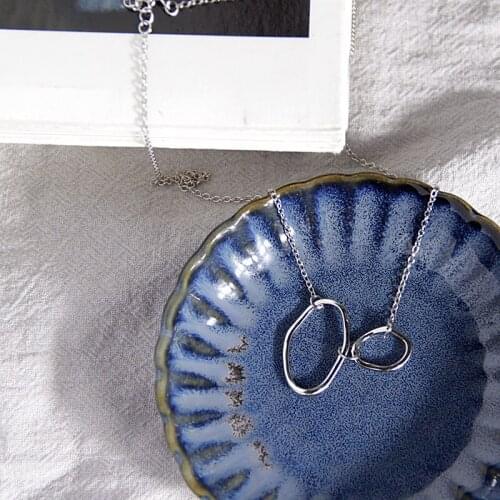 Authentic 925 Sterling silver double Irregular oval Geometric Pendant necklace Jewelry TLX692