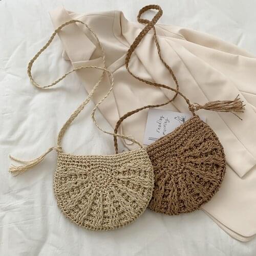 Fashion Semicircle Straw Single Shoulder Bag Small Vacation Beach Handbags Ladies Summer Handmade Straw Rop Woven Crossbody Bag