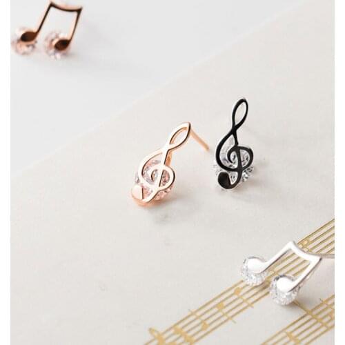 Real 925 Sterling Silver Zircon Note Stud Earrings For Fashion Women Party Punk Fine Jewelry Minimalist Accessories Gift