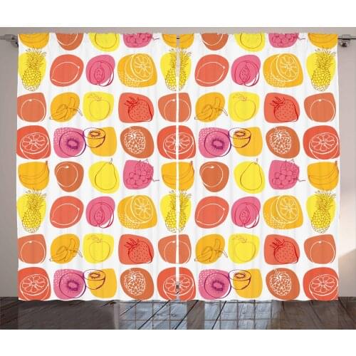Retro Fruits Curtains Strawberry Banana Kiwi Lemon Satin Fabric Drapes for Living Room Bedroom 2 Panel Window Set