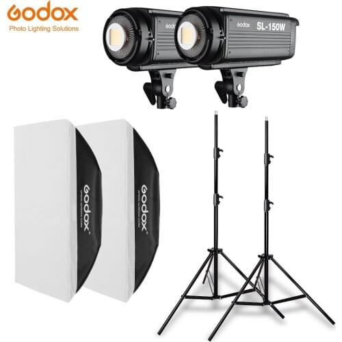 2x Godox SL-150W 150Ws 5600K Studio LED Continuous Photo Video Light + 2x 2.8m Light Stand + 2x 70x100cm Softbox