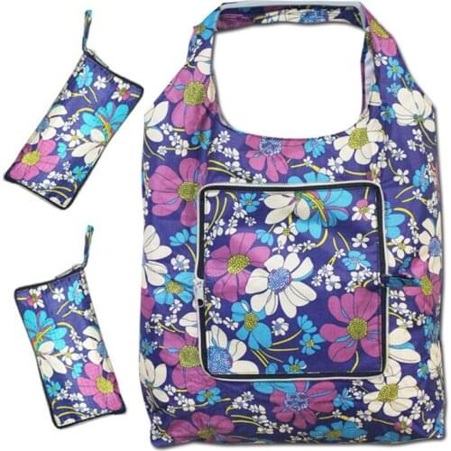 40PCS / LOT Nylon Cloth Shopping Bag Folding Eco Portable Printing Handbag Reusable Travel Tote Pouch Wholesale