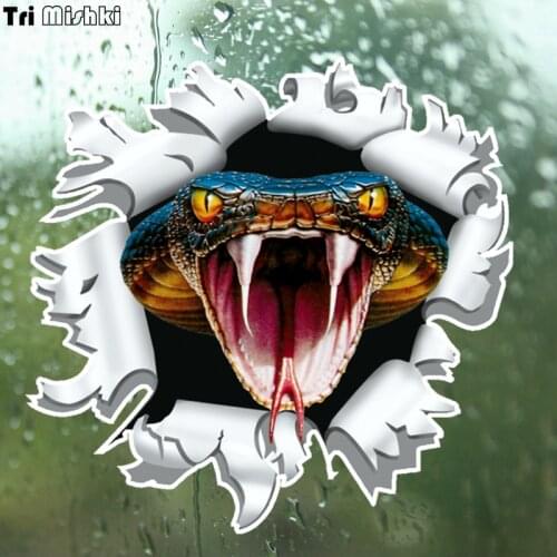 Tri Mishki WCS159 14x14cm snake anger Cobra head come out from Bullet hole car sticker funny colorful auto automobile decals