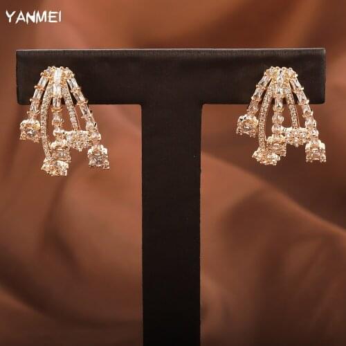 High-end Design Curved Zircon Ear Studs for Women Top Luxury and Exquisite High-end Jewelry Dubay Jewelry бижутерия свадебная