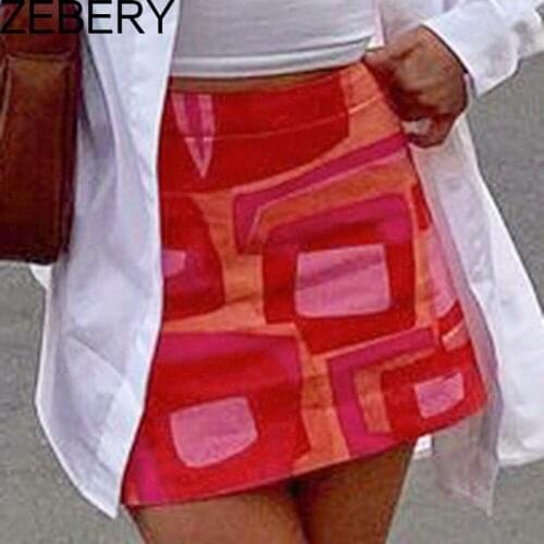 ZEBERY Printed Vitage Skirts y2k Fashion Mini Skirts HIgh Waisted Short Skirts Streetwear Female Harajuku Skirts 2021 New 90s