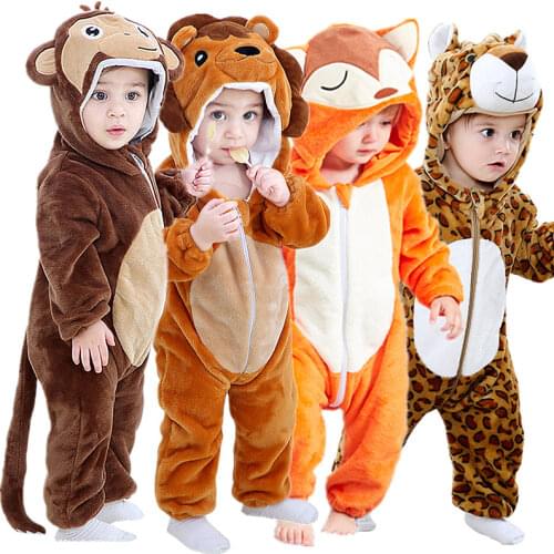0-3Y New 2021 Baby Cartoon Animal Romper Pajama Set Newborn Tiger/Dinosaur/Fox/Panda Cosplay Hooded Pajama Costume