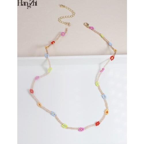 HangZhi 2020 New Summer Sweet Choker Colorful Flowers Transparent Crystal Acrylic Beaded Clavicle Necklace for Women Jewelry