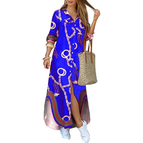 Shirt Dress Women Summer 2021 White Black Blue Red Yellow Fashion Print Long Sleeve Collared Shirt Long Button Up Shirt Dresses