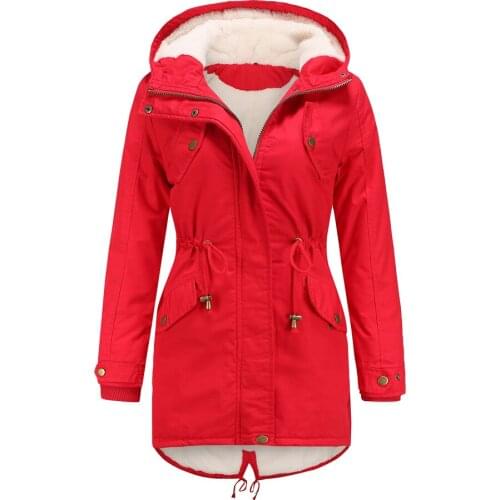 Womens Winter Cotton Padded Coat Warm Outdoor Windproof Jacket Faux Fur Hood Coats Classic Mid-Length Parka Jacket