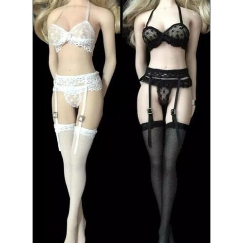 1/6 Scale Bra Underwear and Garter Stockings Set Accessories for 12" Action Figures Body Clothing Black /White Color In Sctok